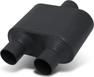 M-AUTO Exhaust Muffler, Universal Stainless Steel 2.5" Inlet and 2.25" Outlet Dual Exhaust Muffler Assembly, 12" Overall Length, Black