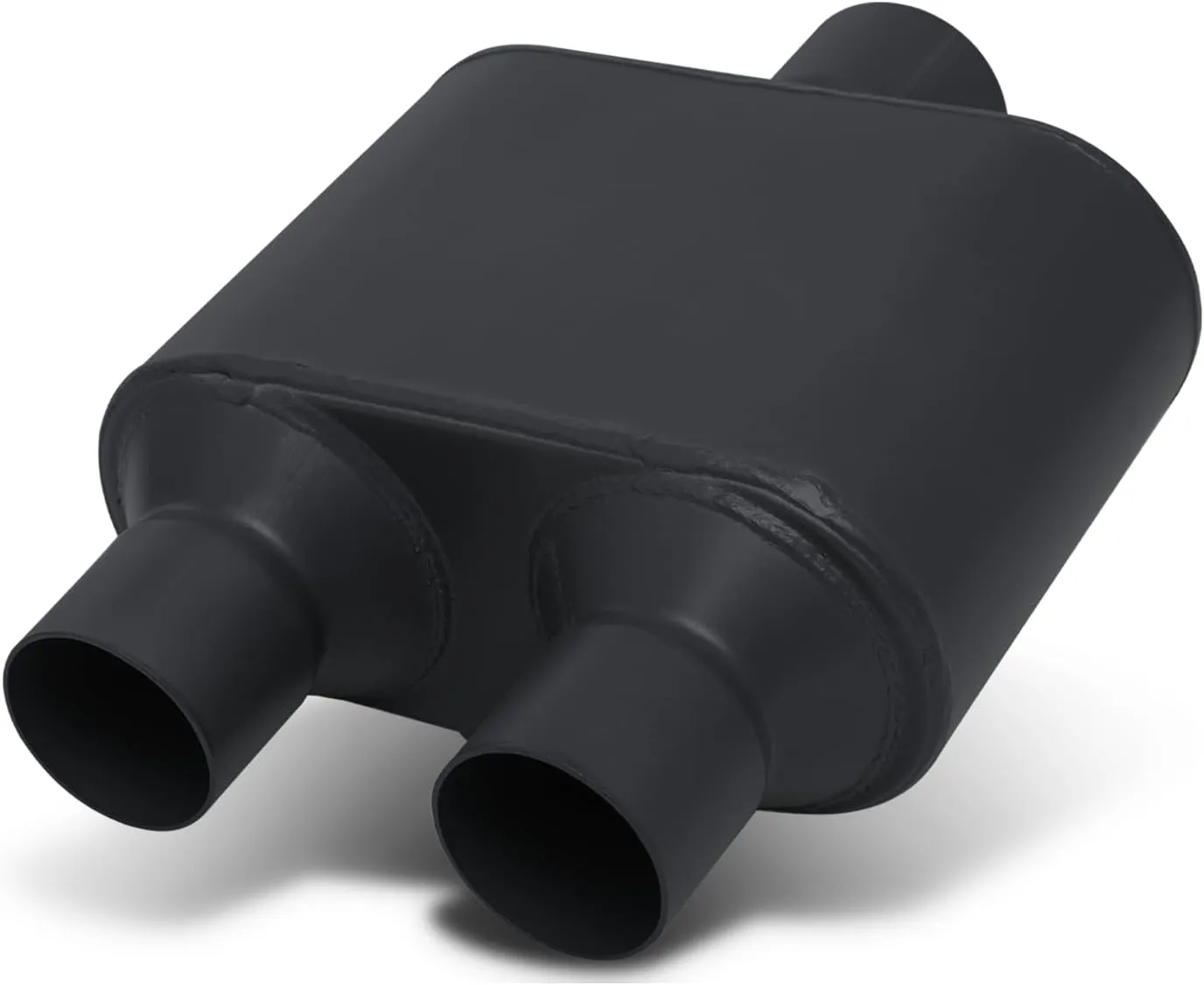 M-AUTO Exhaust Muffler, Universal Stainless Steel 2.5" Inlet and 2.25" Outlet Dual Exhaust Muffler Assembly, 12" Overall Length, Black
