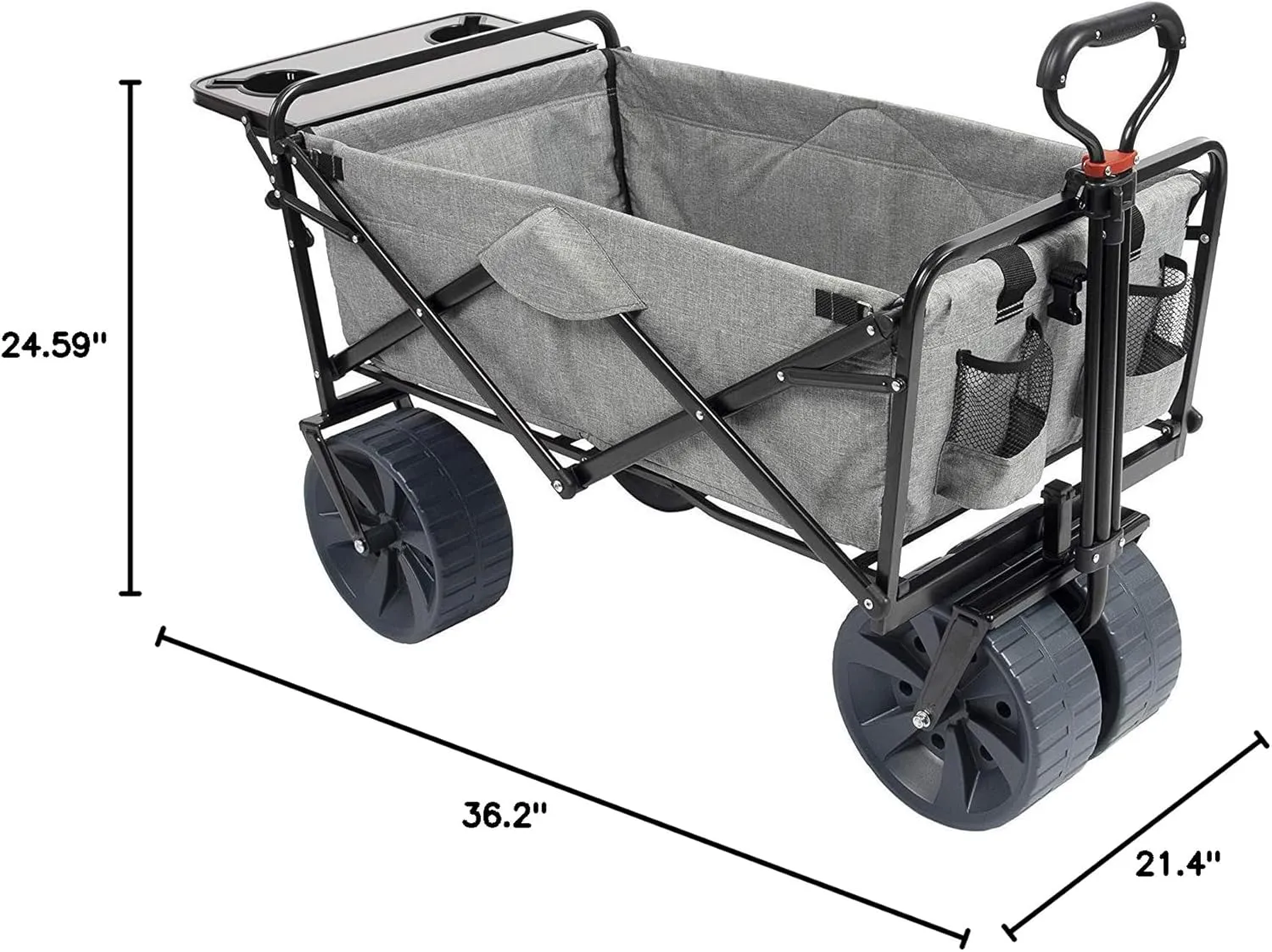 MacSports All Terrain Beach Wagon with Side Table|Heavy Duty Collapsible Folding Cart with Large Wheels for Beach Day, Picnic, Camping,Outdoor Activities | Light Gray