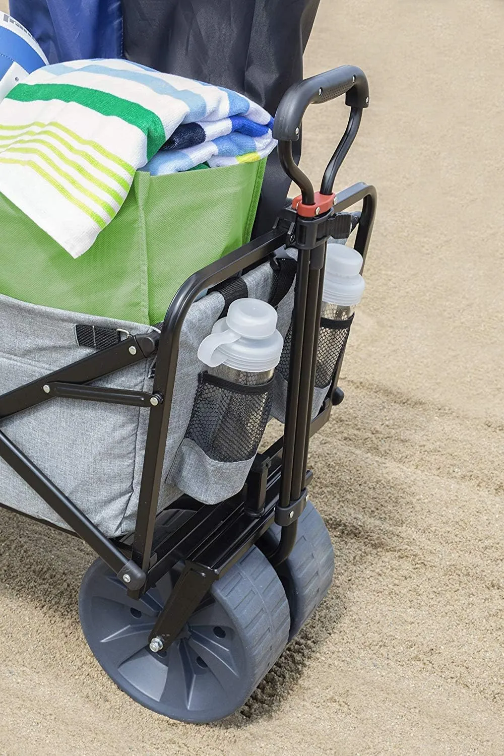 MacSports All Terrain Beach Wagon with Side Table|Heavy Duty Collapsible Folding Cart with Large Wheels for Beach Day, Picnic, Camping,Outdoor Activities | Light Gray