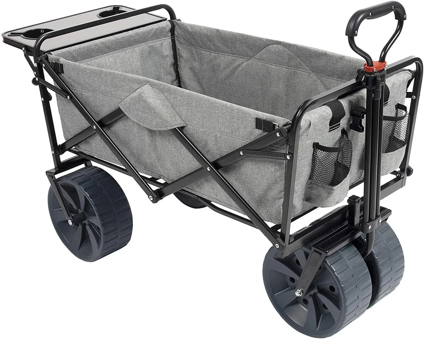 MacSports All Terrain Beach Wagon with Side Table|Heavy Duty Collapsible Folding Cart with Large Wheels for Beach Day, Picnic, Camping,Outdoor Activities | Light Gray