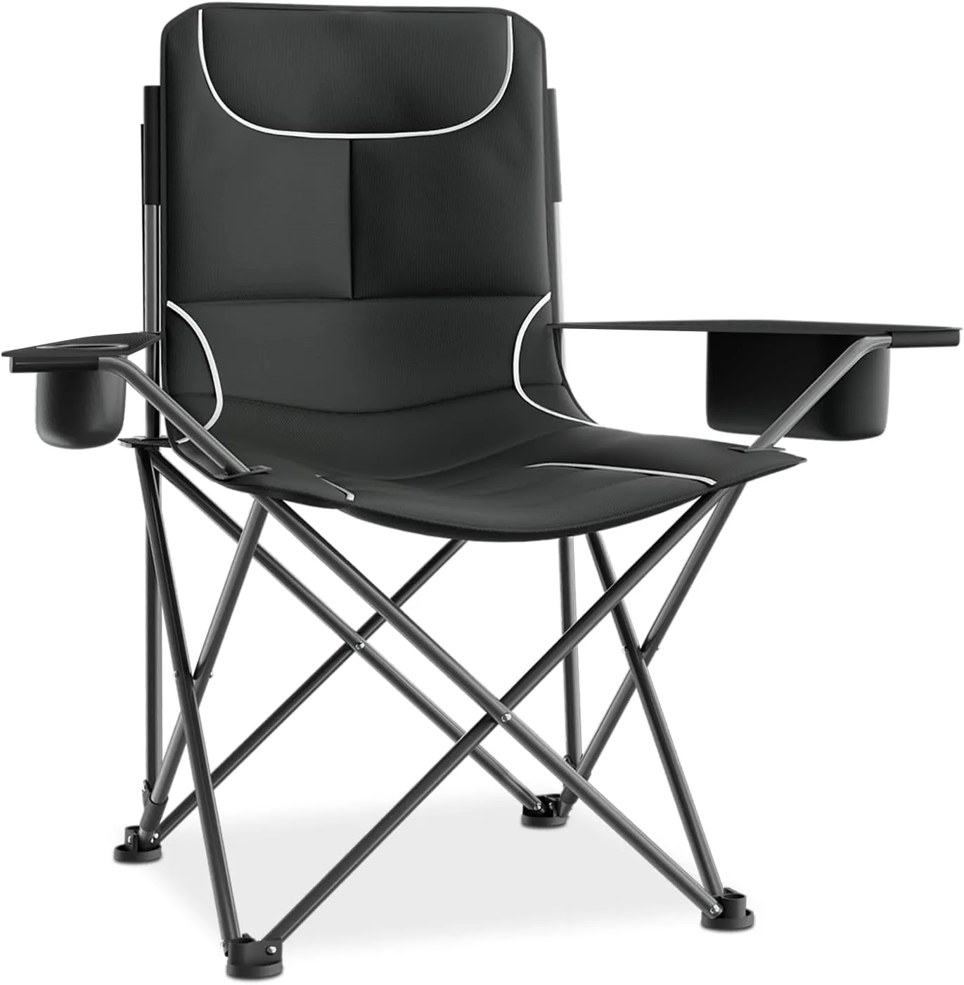 Magshion High Back Camping Chairs for Adults, 3 Position Adjustable Backrest, Folding Lightweight Lawn Chair with Side Pocket, Cup Holder & Storage Bag for Picnic Hiking, Supports 250lbs, 1PC, Black