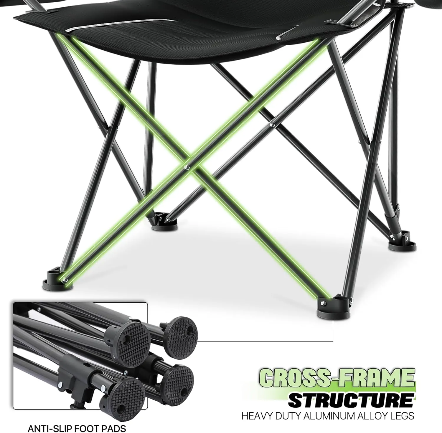 Magshion High Back Camping Chairs for Adults, 3 Position Adjustable Backrest, Folding Lightweight Lawn Chair with Side Pocket, Cup Holder & Storage Bag for Picnic Hiking, Supports 250lbs, 1PC, Black