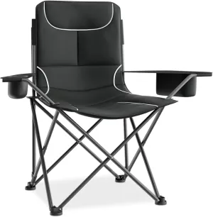 Magshion High Back Camping Chairs for Adults, 3 Position Adjustable Backrest, Folding Lightweight Lawn Chair with Side Pocket, Cup Holder & Storage Bag for Picnic Hiking, Supports 250lbs, 1PC, Black