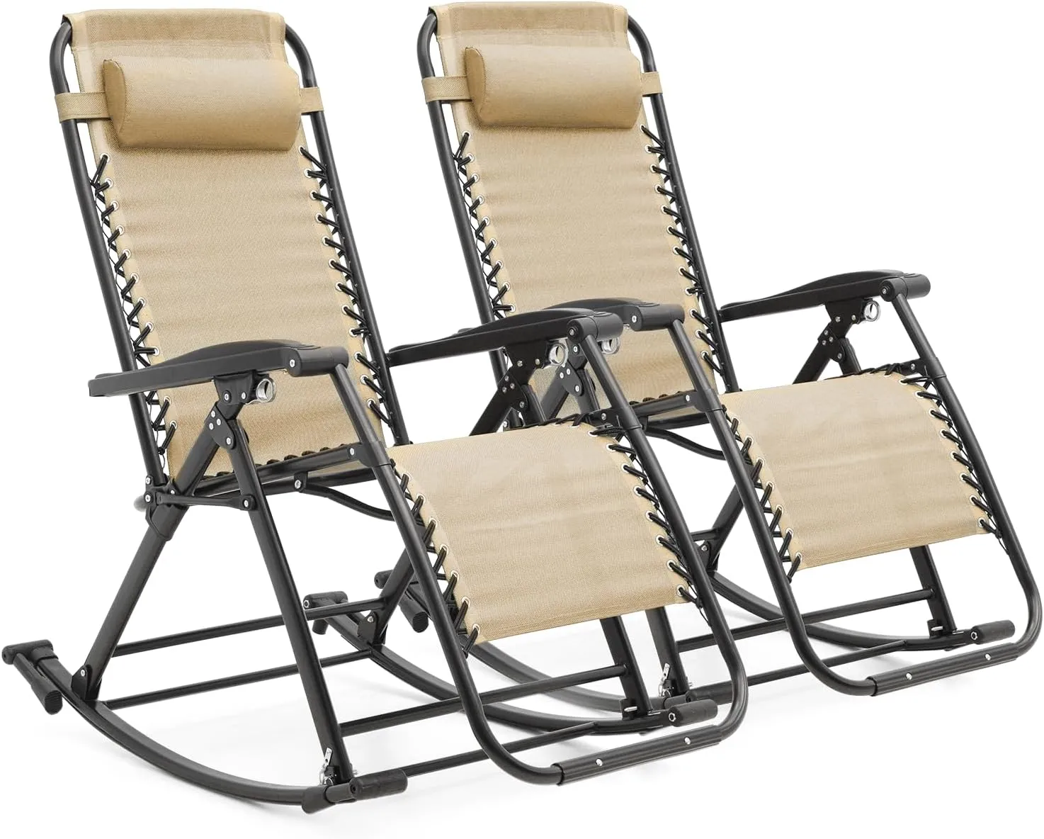 Magshion Outdoor Rocking Chairs 2 Pack Lounge Patio Rocking Chair Zero Gravity Outdoor Folding Recliner Foldable Lounge Chair for Patio Poolside and Camping, Support up to 330 lbs (Cream)