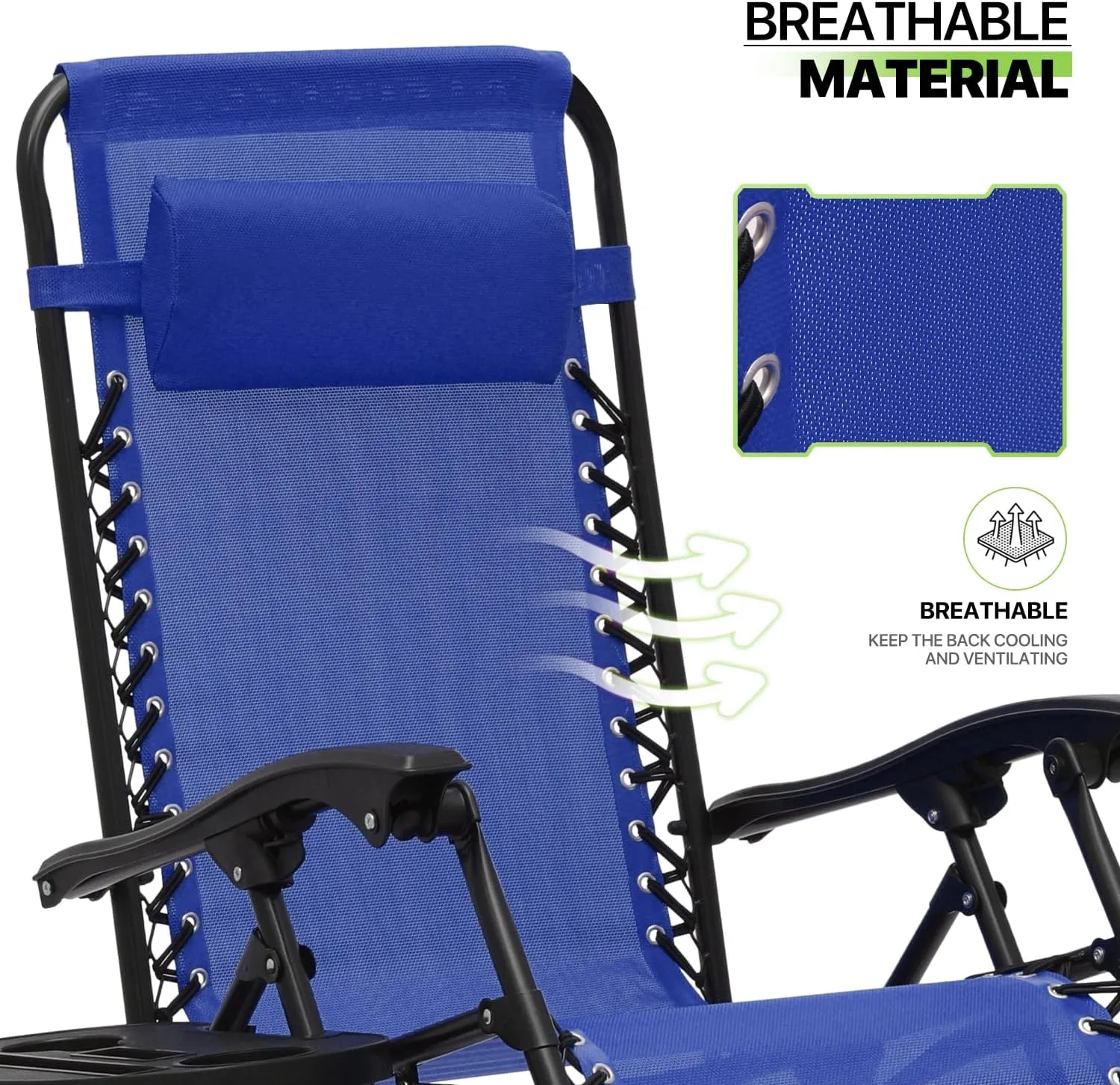 Magshion Zero Gravity Lounge Chairs Set of 2, Outdoor Patio Reclining Chair with Side Tray, Adjustable Anti-Gravity Recliners with Pillow Headrest, Folding Lounger for Lawn Camping Beach, Blue