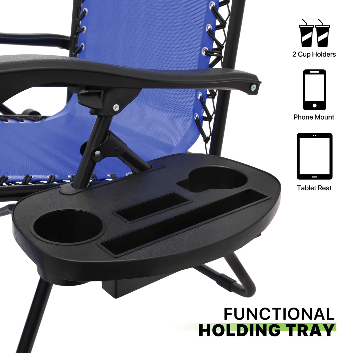 Magshion Zero Gravity Lounge Chairs Set of 2, Outdoor Patio Reclining Chair with Side Tray, Adjustable Anti-Gravity Recliners with Pillow Headrest, Folding Lounger for Lawn Camping Beach, Blue