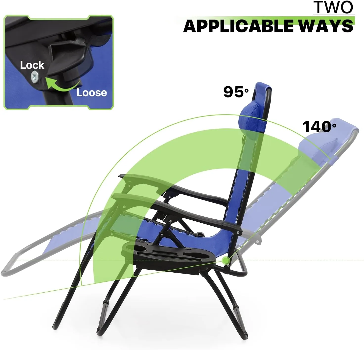 Magshion Zero Gravity Lounge Chairs Set of 2, Outdoor Patio Reclining Chair with Side Tray, Adjustable Anti-Gravity Recliners with Pillow Headrest, Folding Lounger for Lawn Camping Beach, Blue