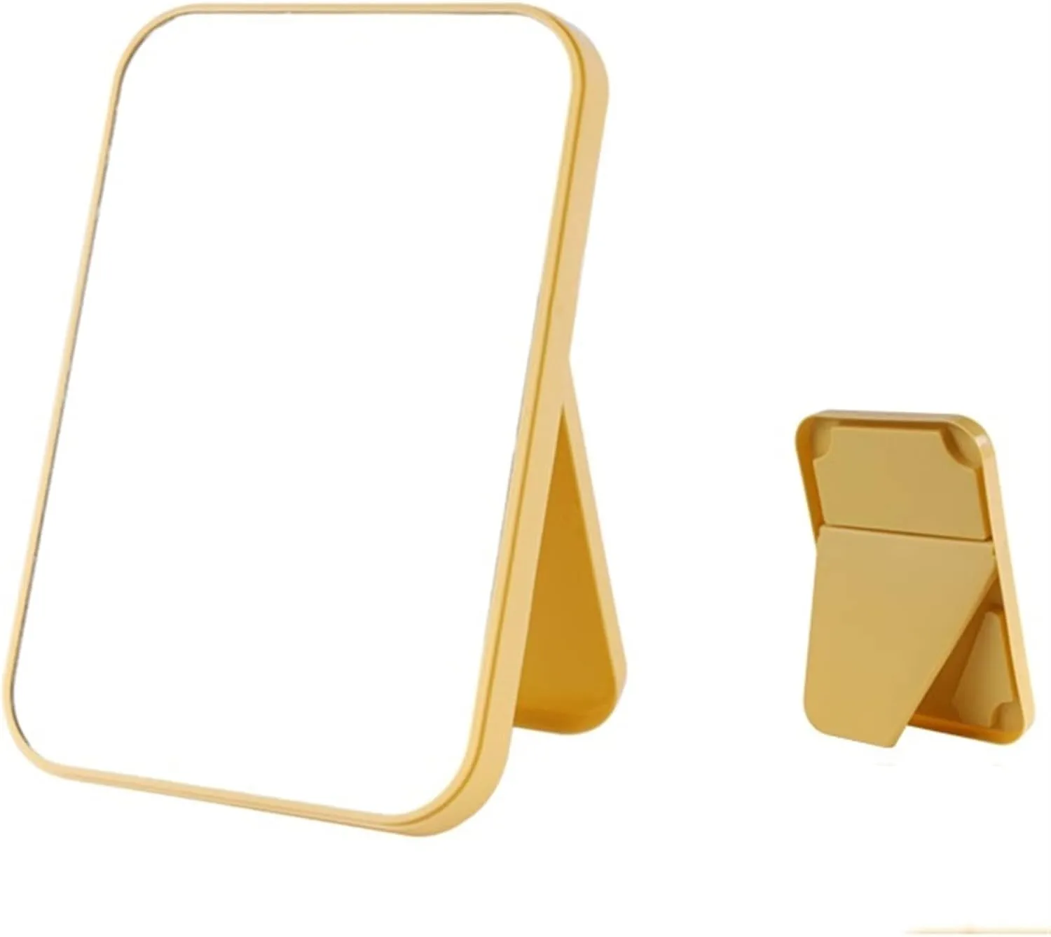 Makeup Mirror Household Makeup Mirror Desktop Foldable Standing High-Definition Makeup Mirror Portable Square Makeup Mirror Beauty Mirror(Yellow,Small)