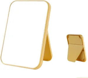 Makeup Mirror Household Makeup Mirror Desktop Foldable Standing High-Definition Makeup Mirror Portable Square Makeup Mirror Beauty Mirror(Yellow,Small)