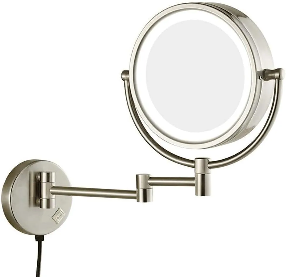 Makeup Mirror Vanity Mirror Bathroom Wall Mounted 10x Magnification LED Illuminated Double- Sided 360° Swivel Extendable Cosmetic Mirror