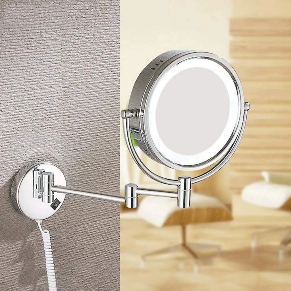 Makeup Mirror Vanity Mirror LED Illuminated Bathroom Wall Mounted Double-Sided Magnification 360° Rotating Extendable Cosmetic Mirror(B,7X)