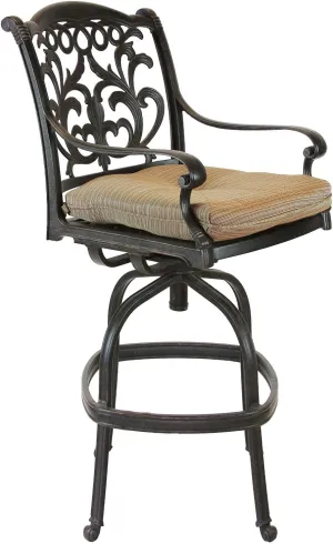 Mandalay Outdoor Patio 4 Swivel Barstools 30" H Dark Bronze Cast Aluminum, Walnut Cushions