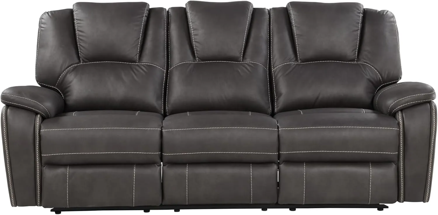 Manual Reclining Sofa with Padded Faux-Leather Upholstery, Comfortable Seating for 3, Charcoal Color