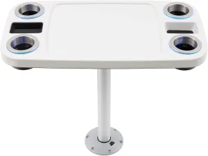 Manufacturers' Select ITC Lit Marine Boat Table Leg Set. Pontoon Accessories, Marine Pedestal Table. Large Top with Blue Led Lit Drink Holder