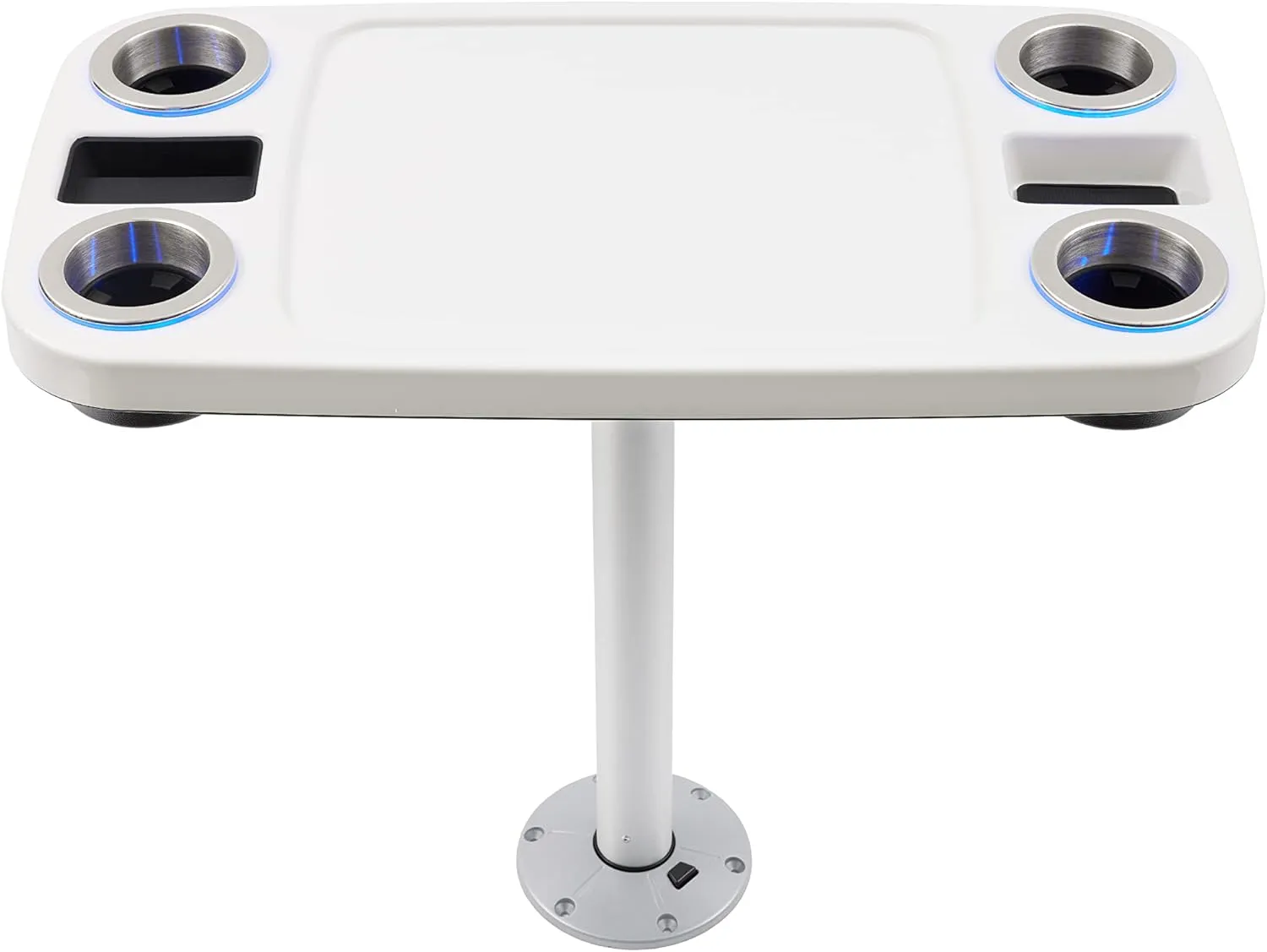 Manufacturers' Select ITC Lit Marine Boat Table Leg Set. Pontoon Accessories, Marine Pedestal Table. Large Top with Blue Led Lit Drink Holder