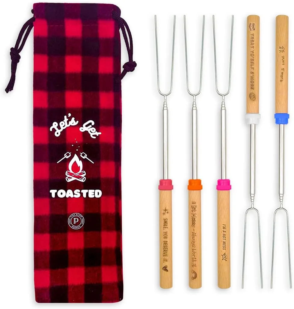Marshmallow Roasting Sticks for Fire Pit, Smores Sticks for Fire Pit Long 32", Hot Dog Roasting Sticks for Campfire, S'mores Skewers for Marshmallow Roaster, Campfire Essentials 5 Pack
