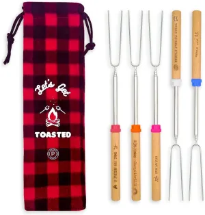 Marshmallow Roasting Sticks for Fire Pit, Smores Sticks for Fire Pit Long 32", Hot Dog Roasting Sticks for Campfire, S'mores Skewers for Marshmallow Roaster, Campfire Essentials 5 Pack