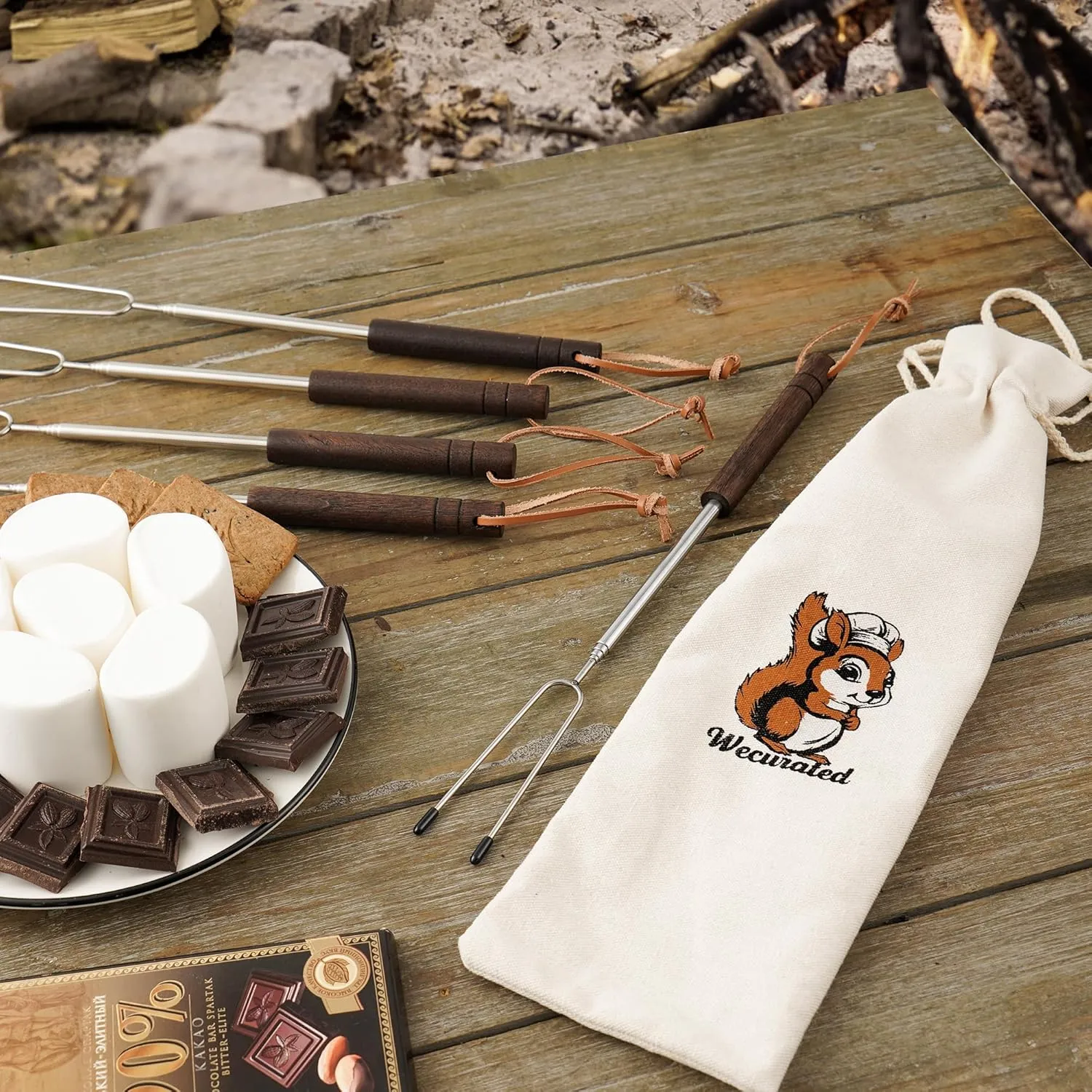 Marshmallow Roasting Sticks Set of 10 - Telescoping Long Smores Stick for Fire Pit Campfire Grill Bonfire Party BBQ Accessories with Storage Bag