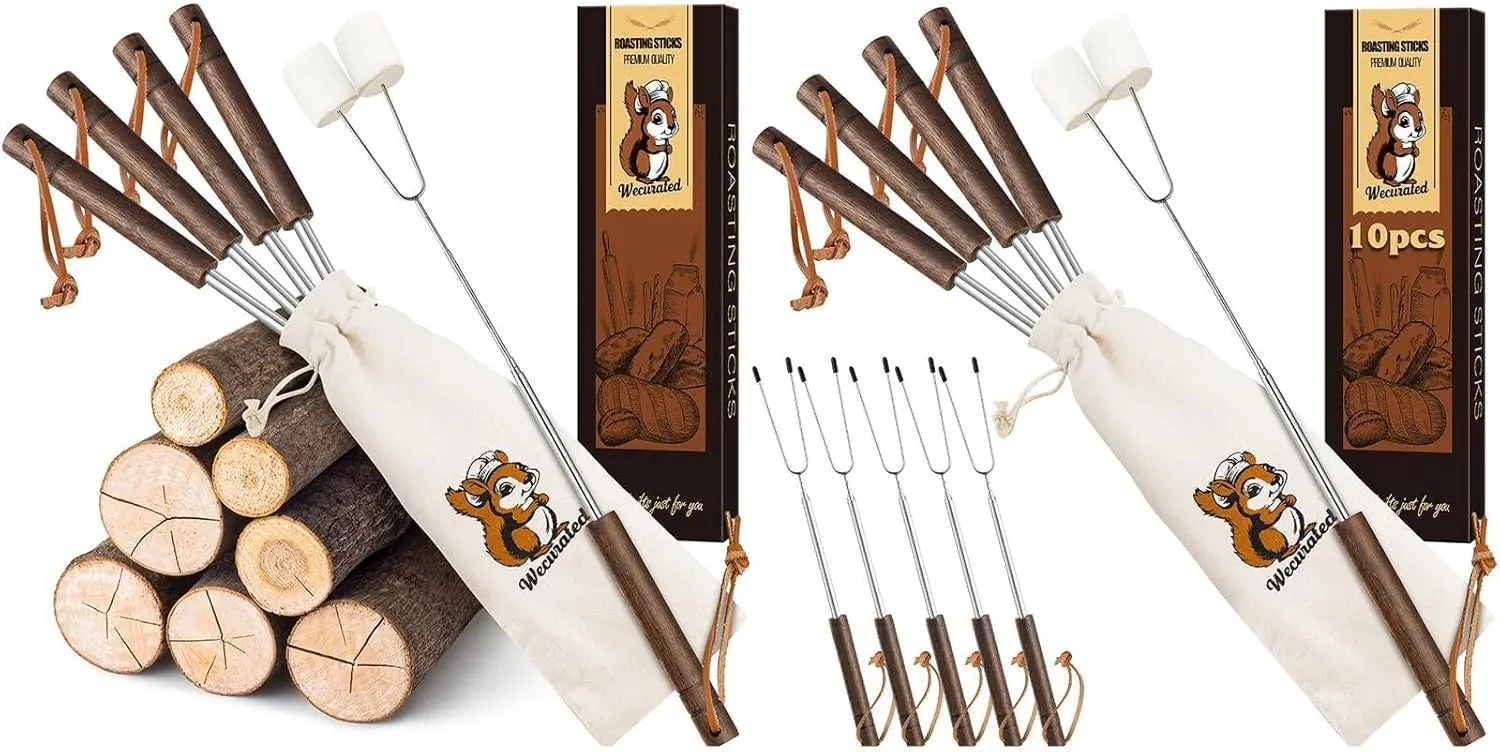 Marshmallow Roasting Sticks Set - Telescoping Long Smores Stick for Fire Pit Campfire Grill Bonfire Party BBQ Accessories with Storage Ba