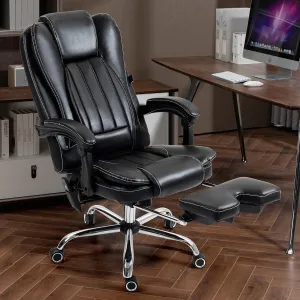 Massage Office Chair with Heat and Footrest, Vibrating and Kneading Function, Ergonomic Design, Black