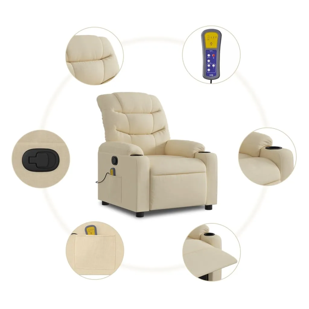 Massage Recliner Chair Cream Fabric