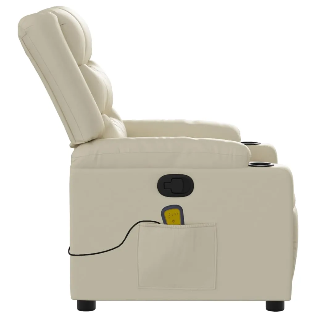Massage Recliner Chair Cream Faux Leather