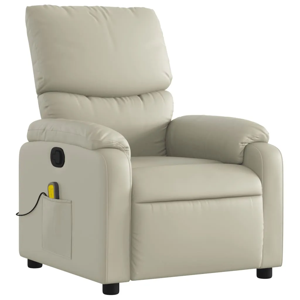 Massage Recliner Chair Cream Faux Leather