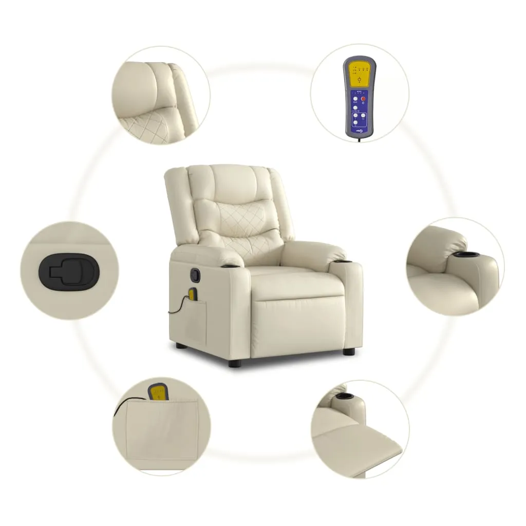 Massage Recliner Chair Cream Faux Leather