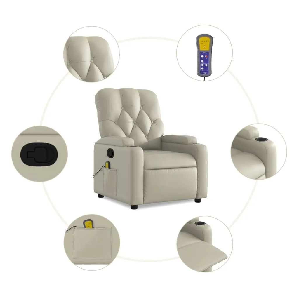 Massage Recliner Chair Cream Faux Leather