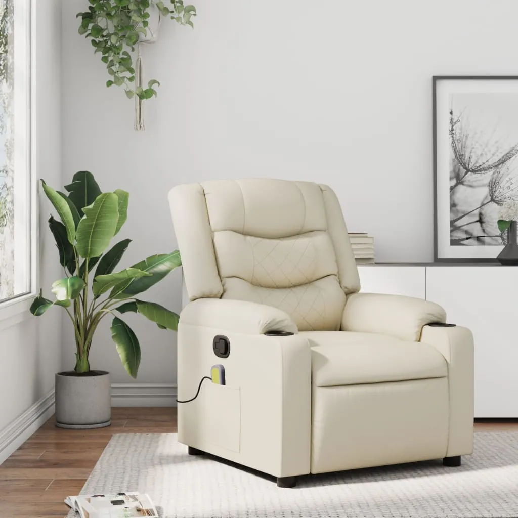 Massage Recliner Chair Cream Faux Leather