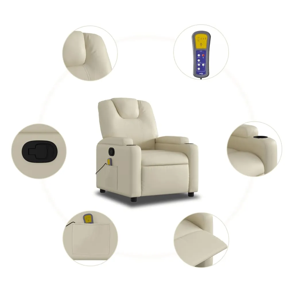 Massage Recliner Chair Cream Faux Leather