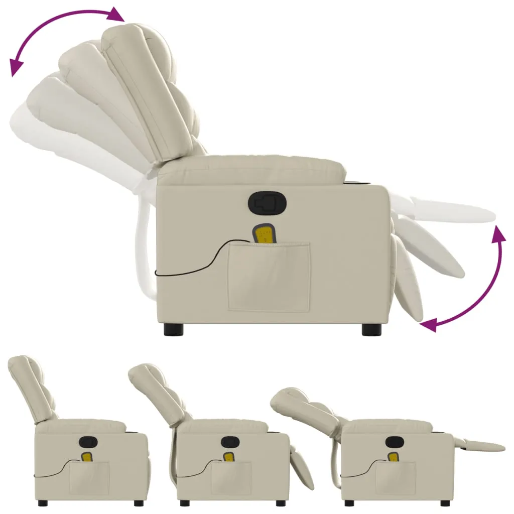 Massage Recliner Chair Cream Faux Leather