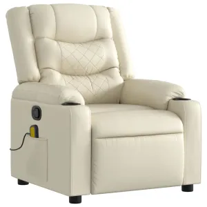 Massage Recliner Chair Cream Faux Leather