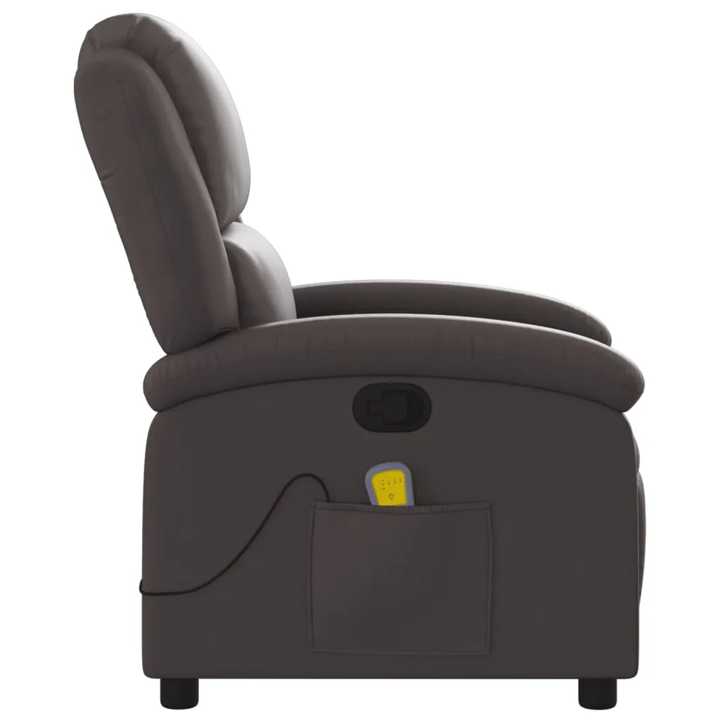 Massage Recliner Chair Dark Brown Real Leather