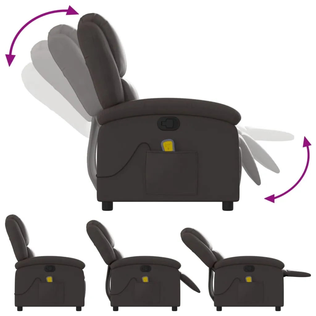 Massage Recliner Chair Dark Brown Real Leather