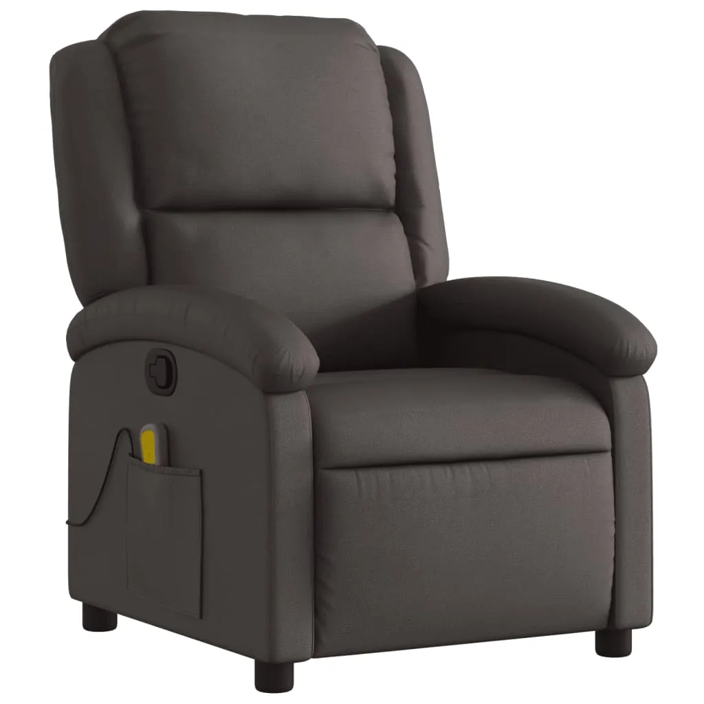 Massage Recliner Chair Dark Brown Real Leather