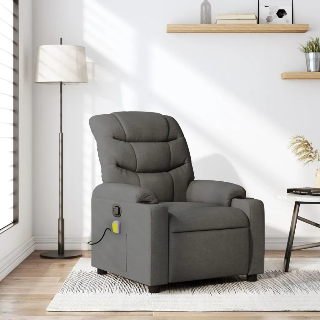 Massage Recliner Chair Dark Gray Fabric