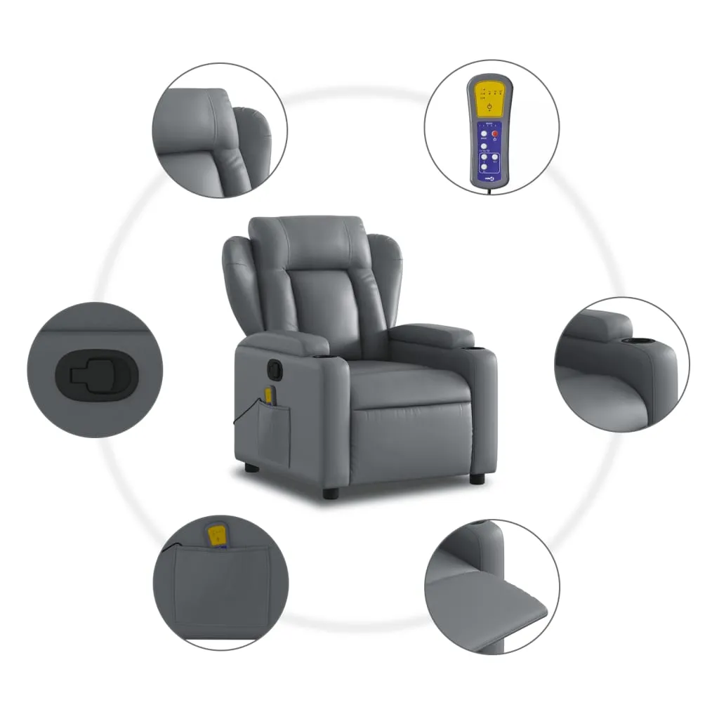 Massage Recliner Chair Gray Faux Leather