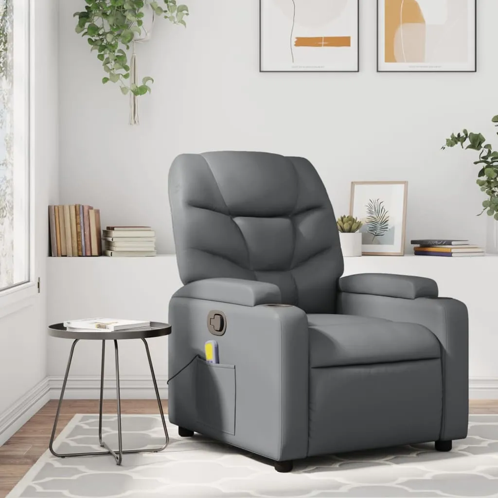 Massage Recliner Chair Gray Faux Leather