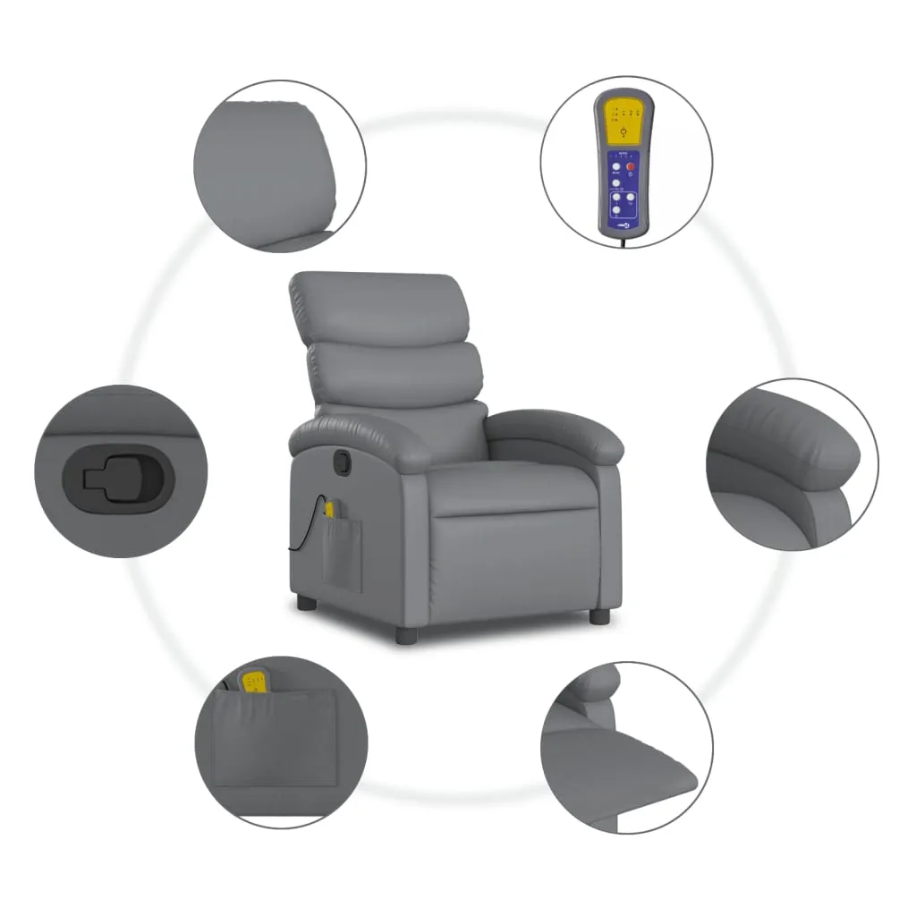 Massage Recliner Chair Gray Faux Leather