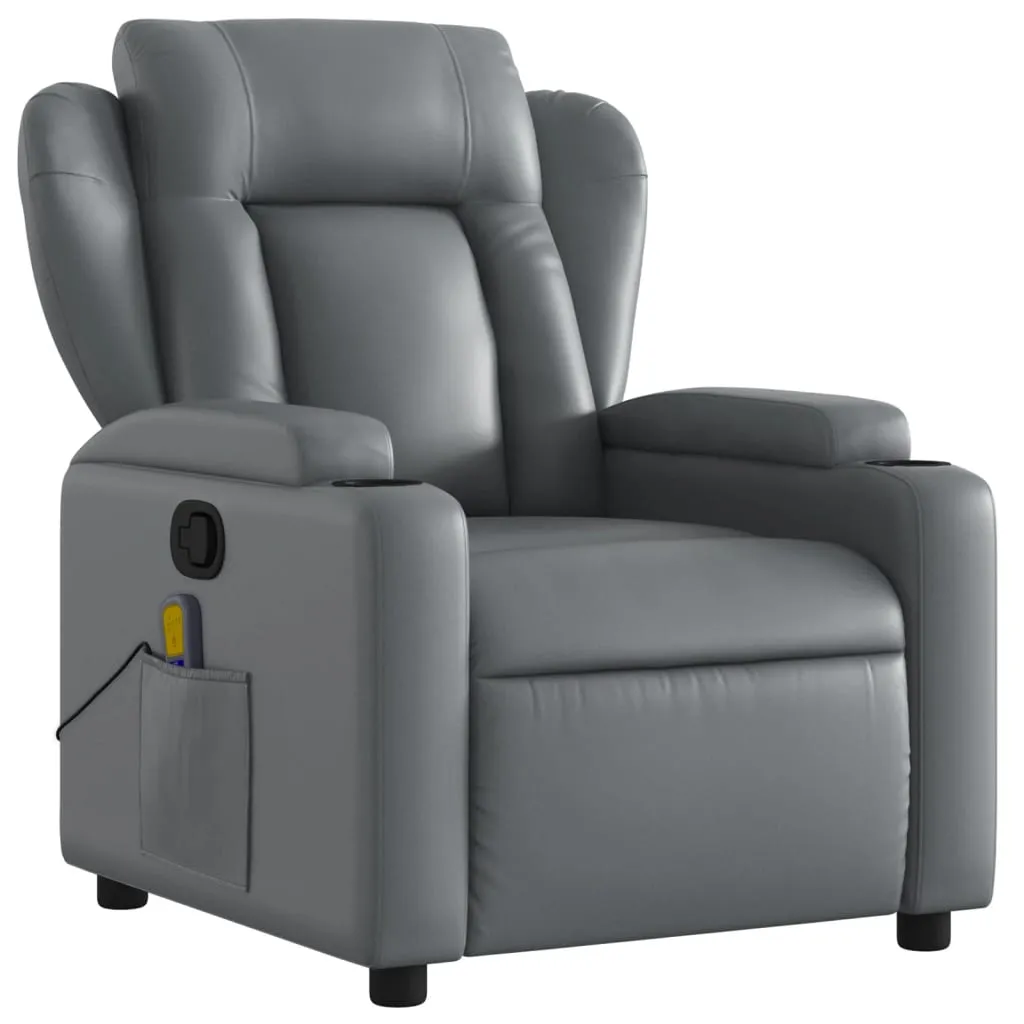 Massage Recliner Chair Gray Faux Leather