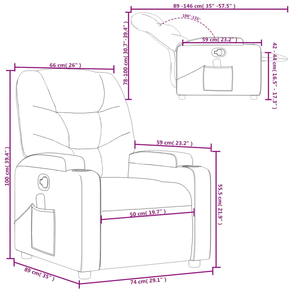 Massage Recliner Chair Gray Faux Leather