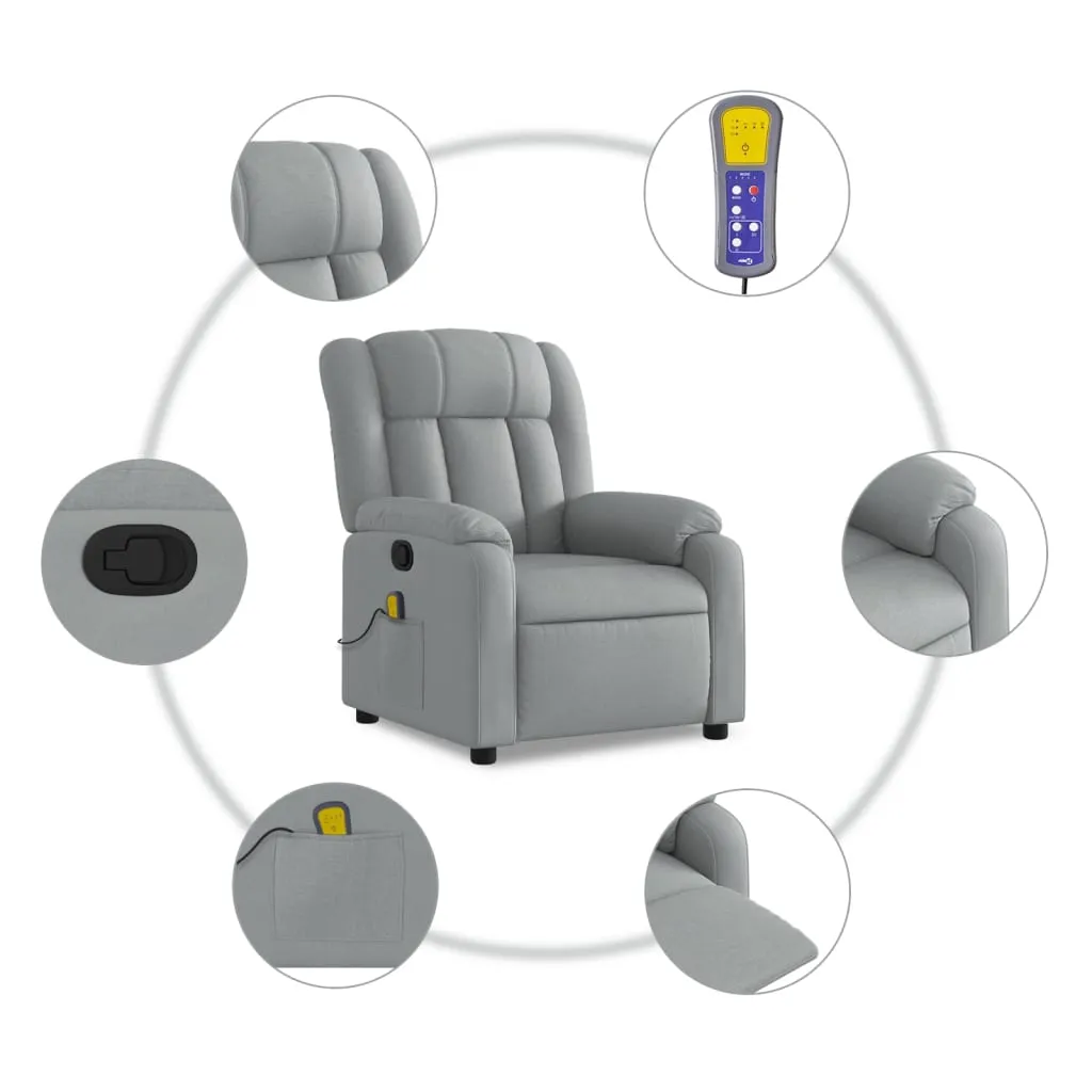 Massage Recliner Chair Light Gray Fabric