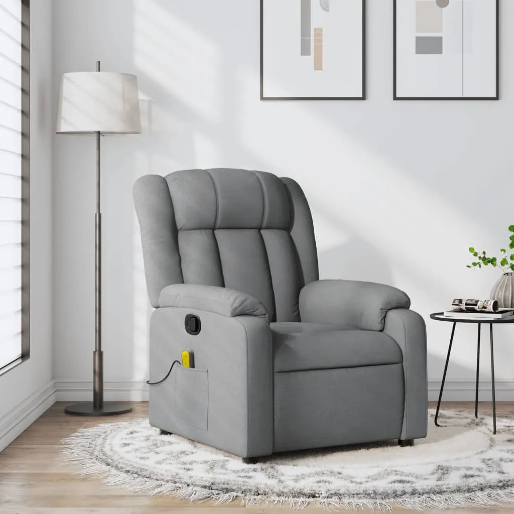 Massage Recliner Chair Light Gray Fabric