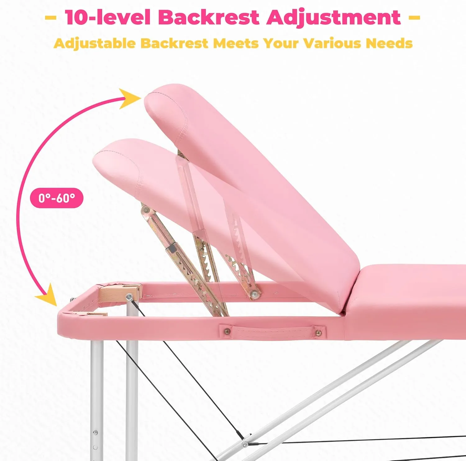 Massage Table Portable Massage Bed, 3 Folding Lash Bed with Adjustable Face Cradle & Armrest, Aluminum Spa Bed for Eyelash Extensions, 26" - 34.2" Height Adjustable for Spa Tattoo, Pink