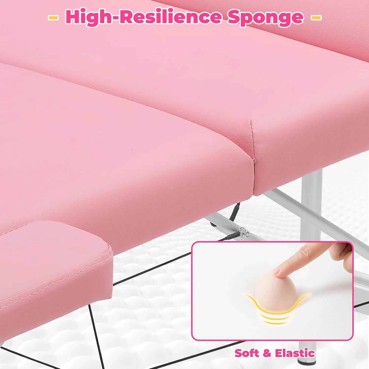 Massage Table Portable Massage Bed, 3 Folding Lash Bed with Adjustable Face Cradle & Armrest, Aluminum Spa Bed for Eyelash Extensions, 26" - 34.2" Height Adjustable for Spa Tattoo, Pink