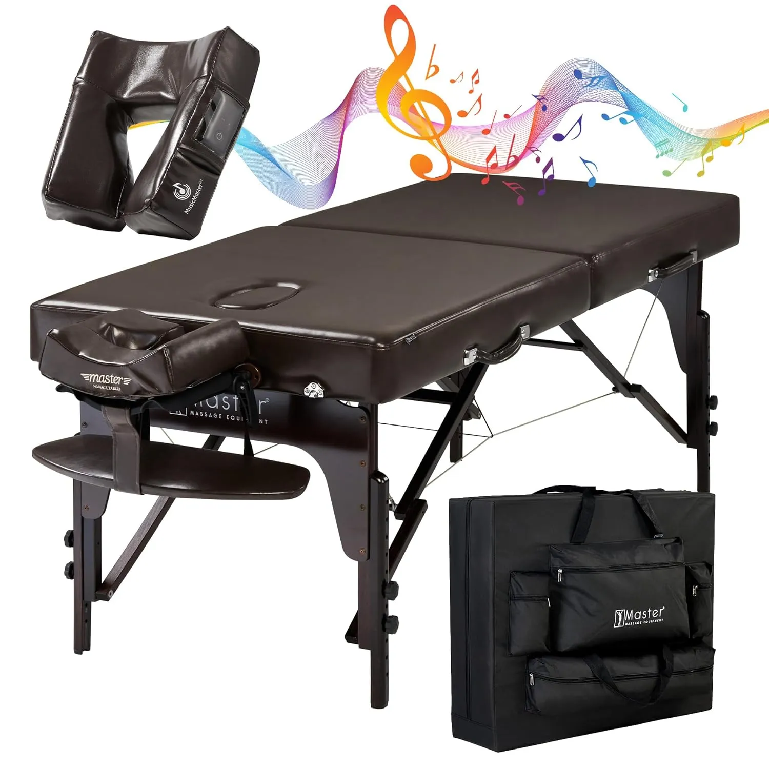 Master Massage 31" Supreme Massage Table Beauty Bed Package with Extra MusicMaster Ergonomic Dream Sound Face Cradle Cushion- Chocolate Nano
