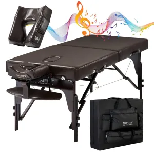 Master Massage 31" Supreme Massage Table Beauty Bed Package with Extra MusicMaster Ergonomic Dream Sound Face Cradle Cushion- Chocolate Nano