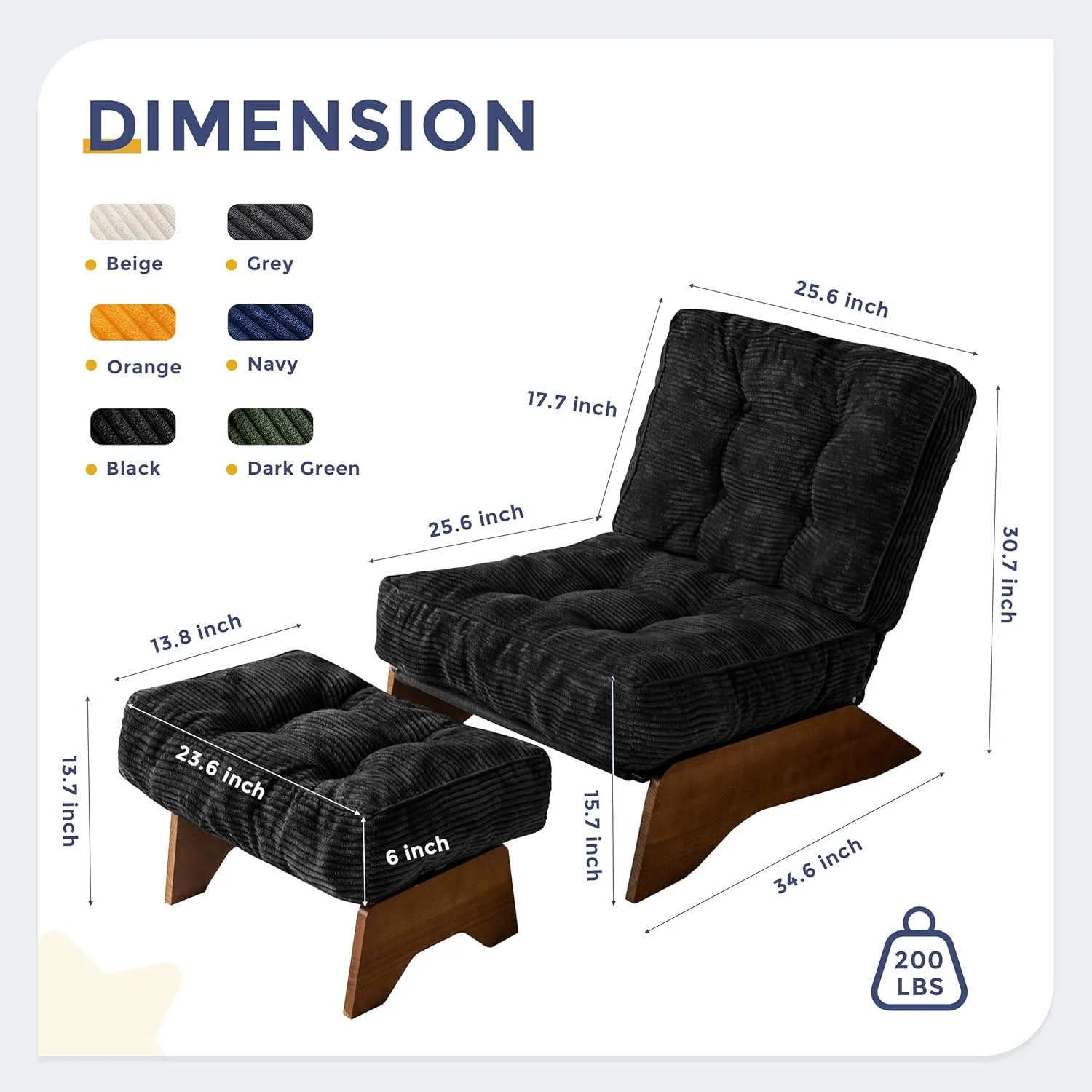 MAXYOYO Accent Chair with Ottoman Adjustable Backrest, Tufted Living Room Chair Upholstered Lounge Chair with Footrest Set, Modern Chair Cozy Reclining Chair for Reading Room, Black
